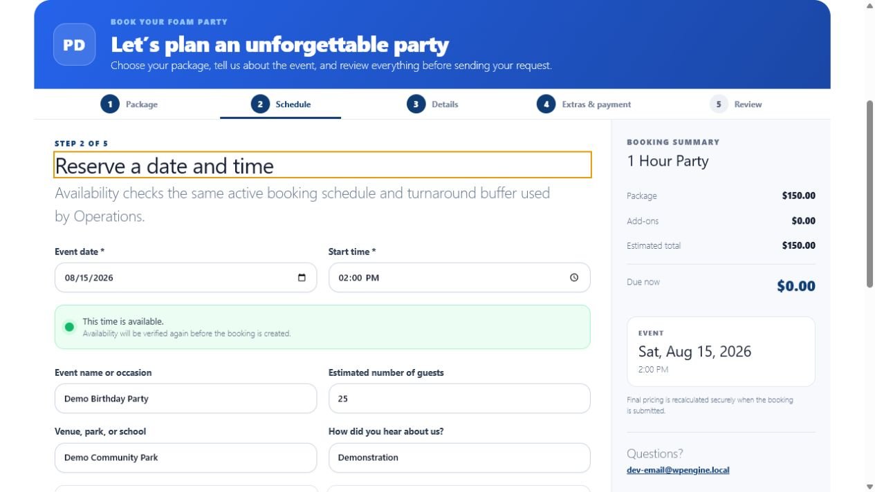 Step 2: choose an available date and time using demonstration data