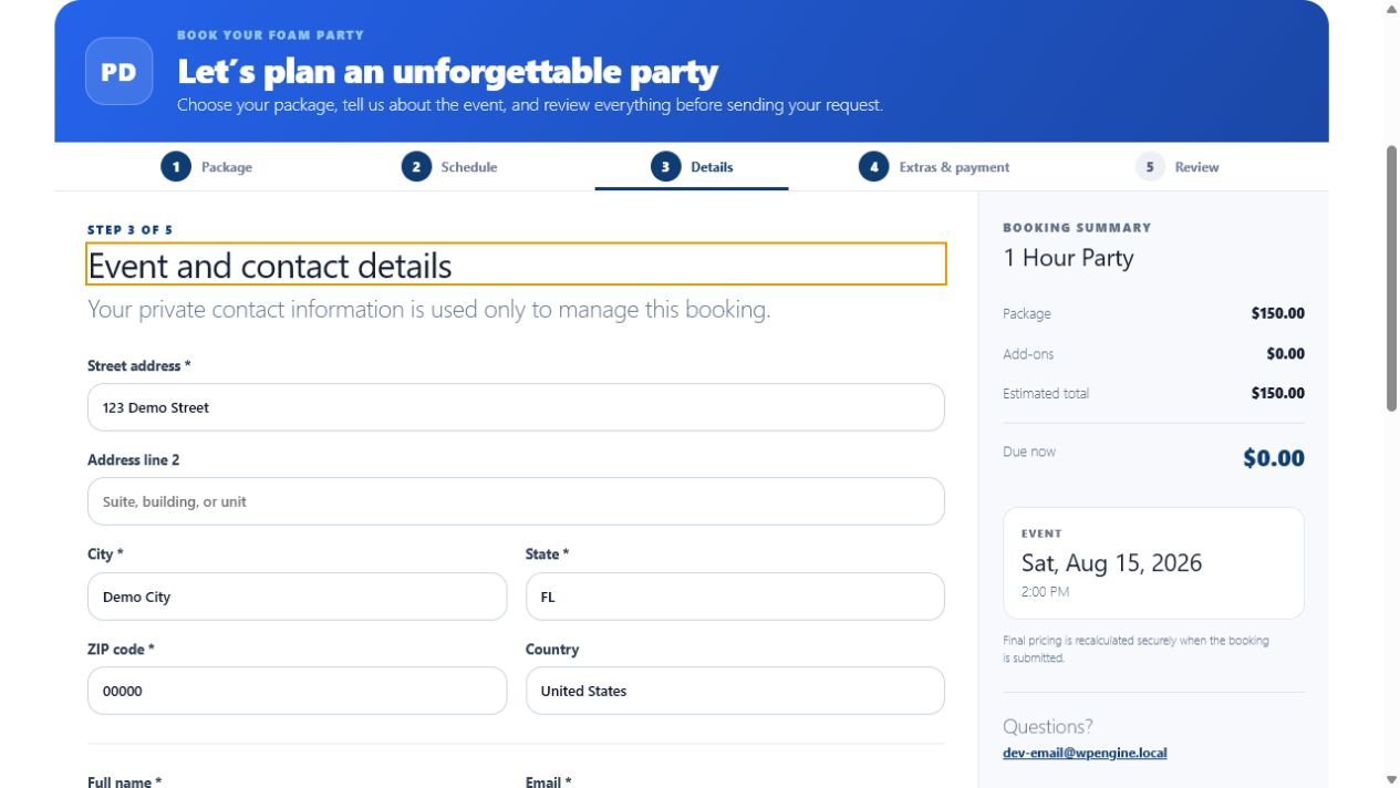 Step 3: enter event location and customer contact details