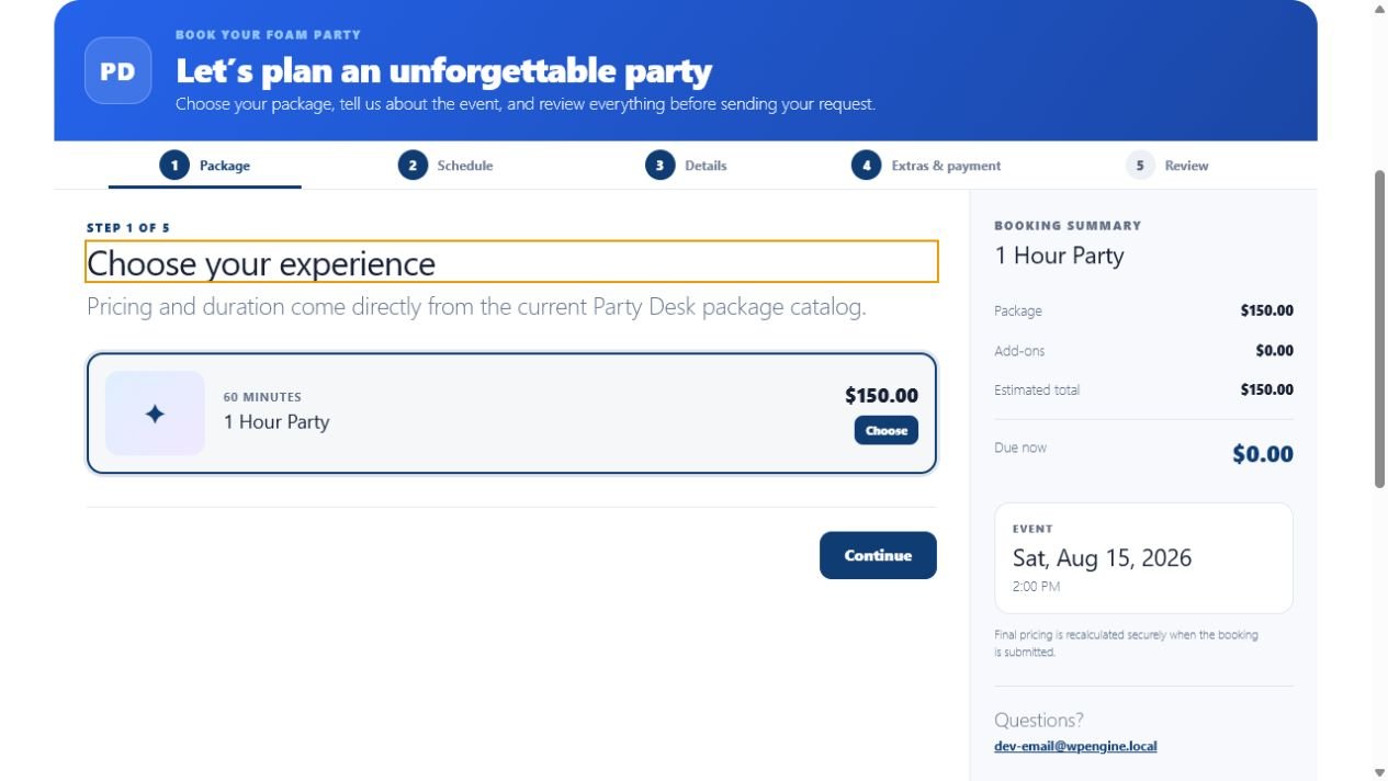 Step 1: select an active Party Desk Pro package