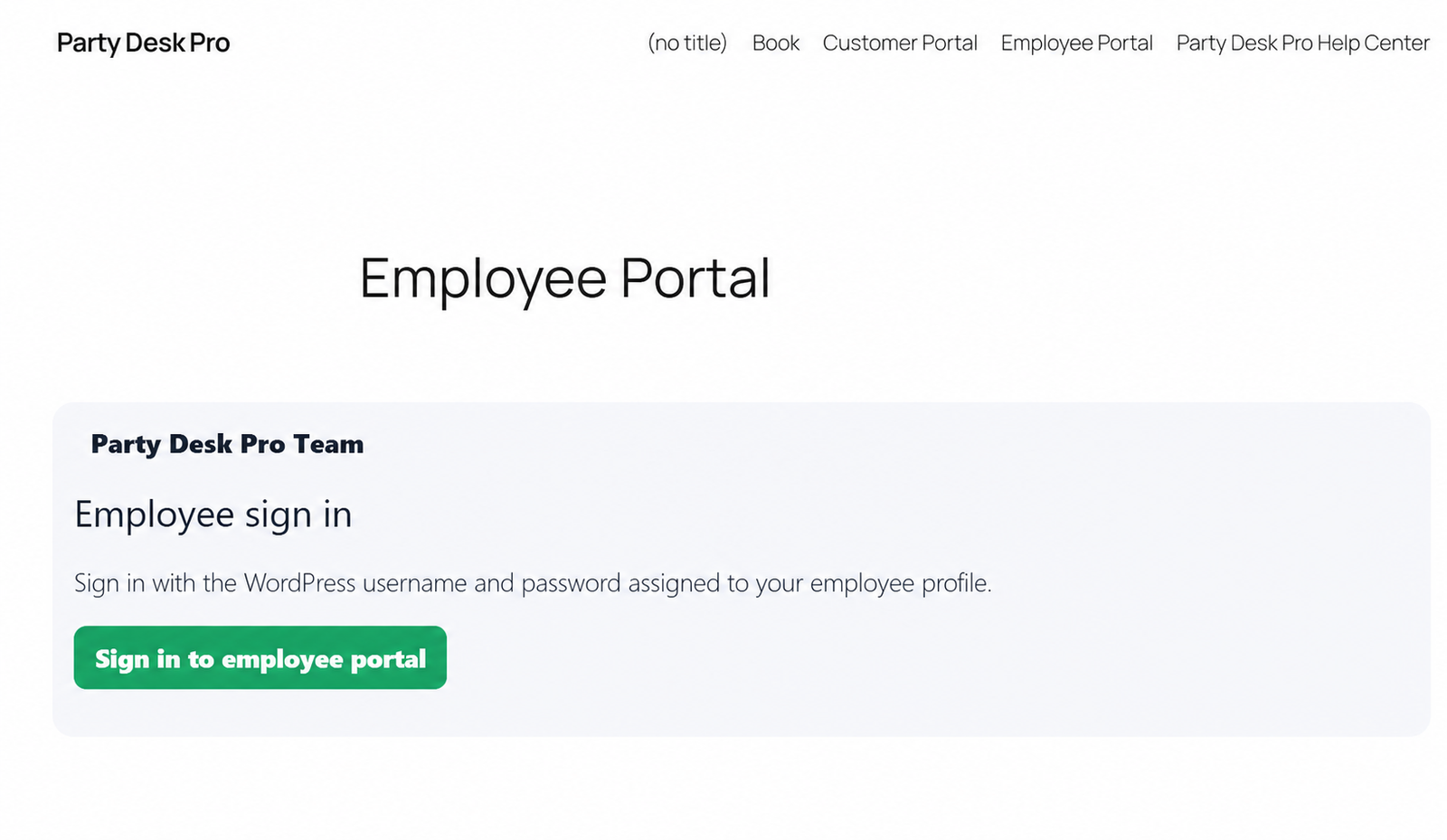 Party Desk Pro employee portal sign-in