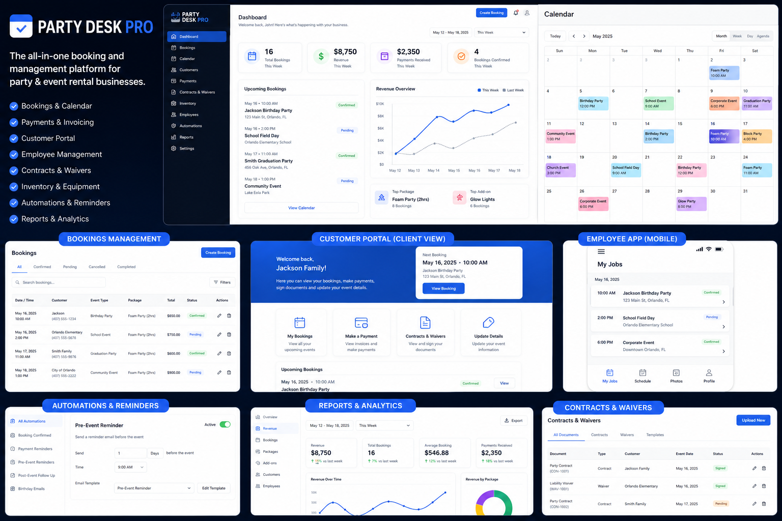 Party Desk Pro dashboard preview